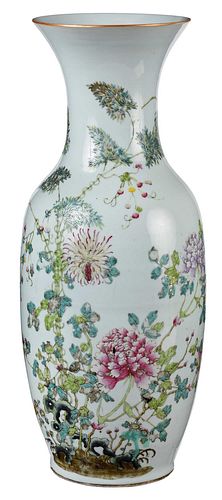 Chinese Famille Rose Enameled Porcelain Floor Vase