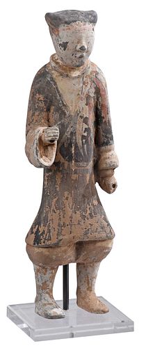 Early Chinese Pottery Burial Figure on Stand