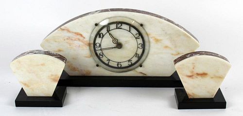 French Art Deco 3pc marble clock set
