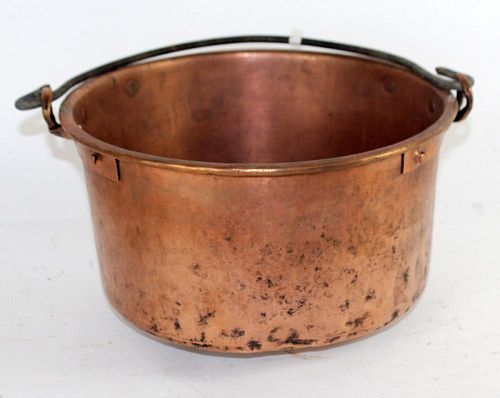 Antique French hand hammered copper pot