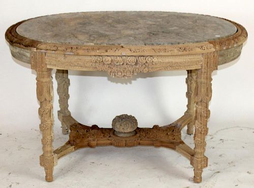 Louis XVI heavily carved oval foyer table