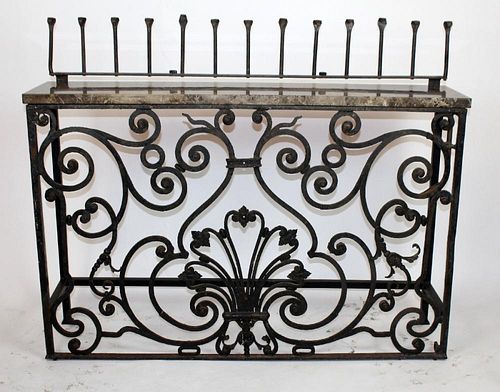 Antique French iron gate mounted as console