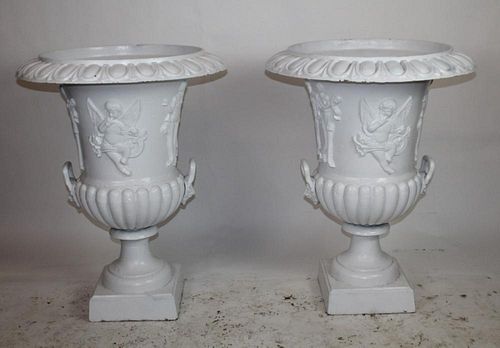 Pair of cast iron classical garden urns