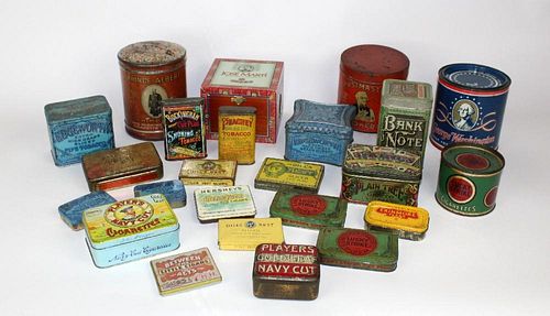 Grouping of 24 vintage tobacco tins
