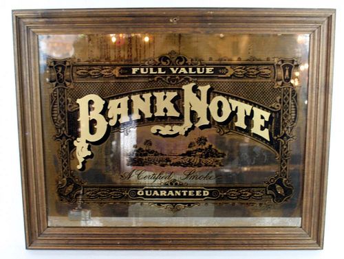 Reverse painted Bank Note advertising mirror