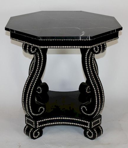 Studded octagonal side table with marble