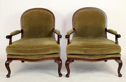 Pair of velvet upholstered armchairs