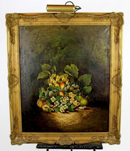 Oil on canvas floral and fruited still life