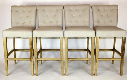 Set of 4 weathered oak tufted bar stools