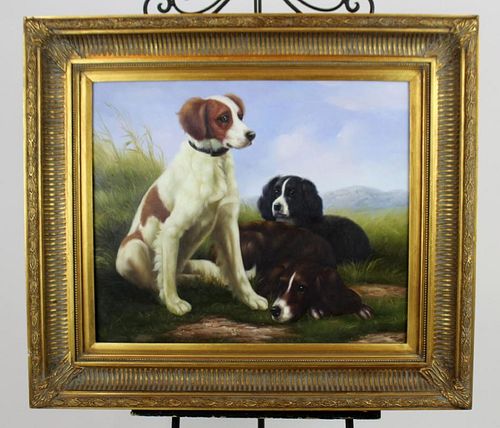 Contemporary oil on canvas with dogs