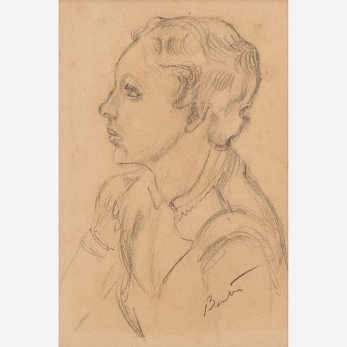  Thomas Hart Benton "Drawing of a Head" Graphite (1930s)