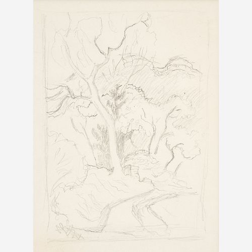  Thomas Hart Benton "Landscape with Trees" Graphite