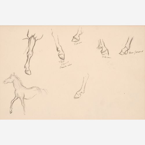  Thomas Hart Benton "Horse and Hoof Studies" Graphite (ca. early 1960s)