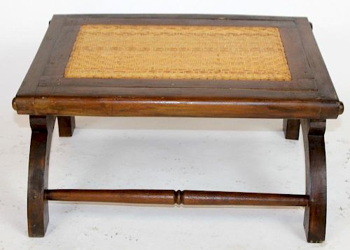 Mahogany and rattan footstool