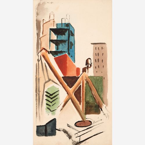  Thomas Hart Benton "New York Rooftops" Watercolor (ca. 1918-20)