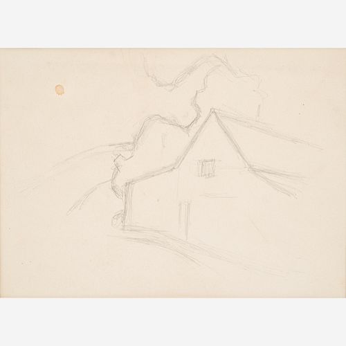  Thomas Hart Benton "Barn Sketch, Benton Farm" Graphite (ca. 1972)