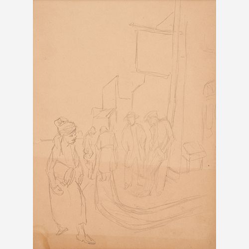  Thomas Hart Benton "Figures on a Street Corner" Graphite (ca. 1935-36)