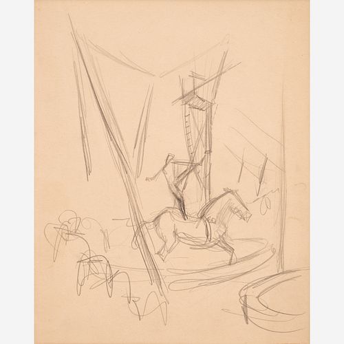  Thomas Hart Benton "Circus Scene with Horse and Rider" Graphite (ca. 1930)