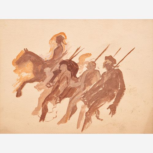  Thomas Hart Benton "Marching Colonial Soldiers" Gouache (ca. 1920s)