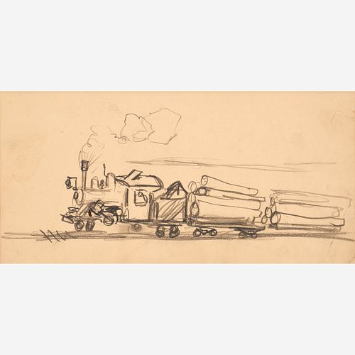  Thomas Hart Benton "Train Hauling Logs" Graphite (1928)