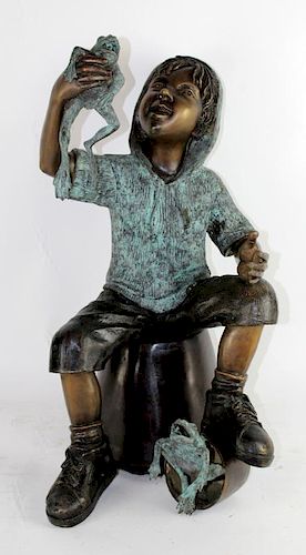 Bronze fountain of boy with frogs