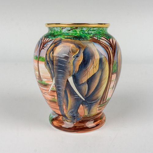 Moorcroft Enamel Miniature Vase, Elephants, The Watering Hole