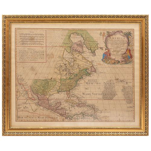Lotter, Tobias Conrado. America Septentrionalis Concinnata juxta Observationes. Augsburg, ca. 1770. Mapa grabado coloreado 48 x 59 cm.