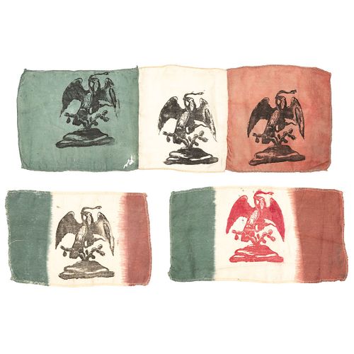 Banderines del Centenario de la Independencia. México, 1910. 13 x 42 cm.; 13 x 24 cm.; 13 x 19 cm. Águila Porfiriana impresa.