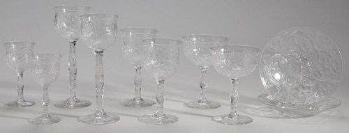 Eight Assorted Brilliant Period Cut Glass Stems, Two Plates