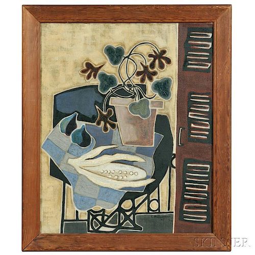 Charles Malaussena (French, 1923-2003) Painting      Les capucines à la table de jardin