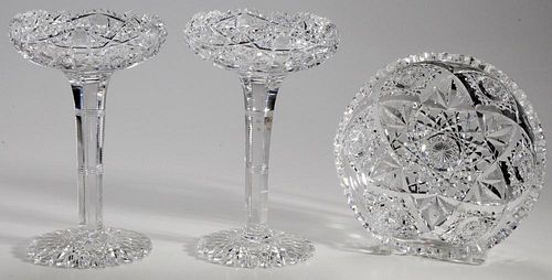 Brilliant Period Cut Glass Pair of Compotes, Low Bowl