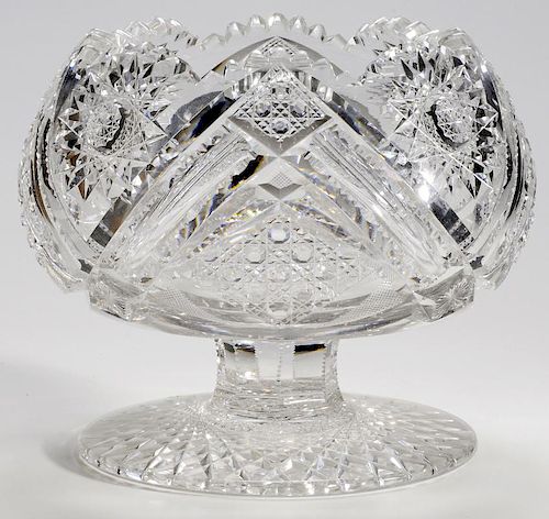 Straus Brilliant Period Cut Glass Pedestal Rose Bowl