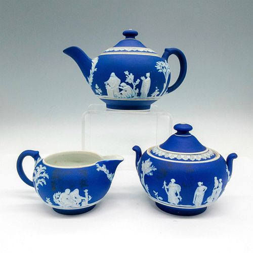 3pc Wedgwood Dark Blue Jasperware Tea Set