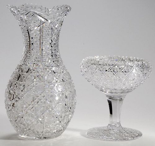 Brilliant Period Cut Glass Compote and Vase