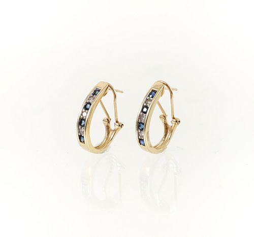14K Diamond Sapphire Hoop Earrings