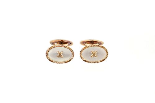 14K Mother of Pearl Button Cufflinks