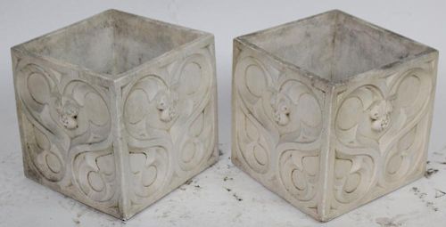 A pair of Gothic style square planter