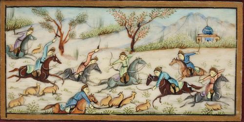 Persian Mughal-Style Hunting Scene on Ceramic