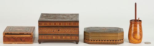 3 Inlaid Boxes & Miniature Butter Churn