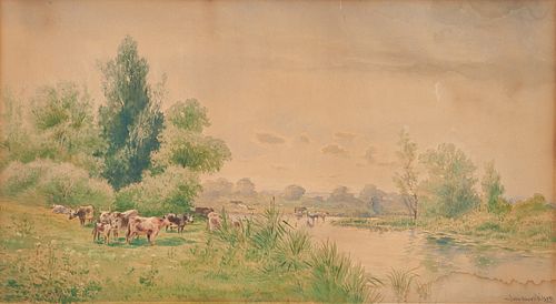 John Howell Wilson Watercolor Landscape of Cows