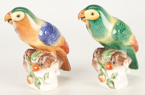 Pair of Herend Porcelain Parrots