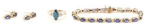 14K Gemstone & Diamond Ring, Bracelet, and Earrings