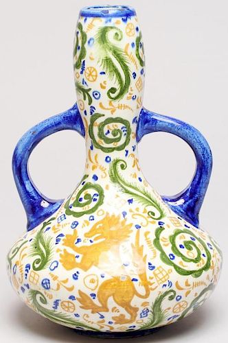 Vintage Spanish Majolica "Lion" 2-Handle Vase