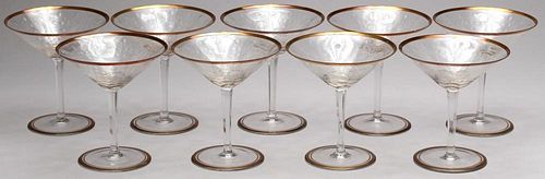 9 Etched Copper Rim Cocktail Glasses