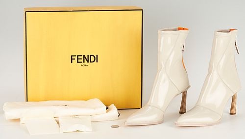 Fendi Neoprene Ankle Boots, Stone & Orange