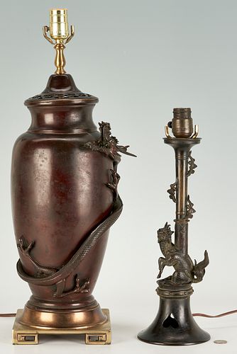 Two Japanese Bronze Table Lamps