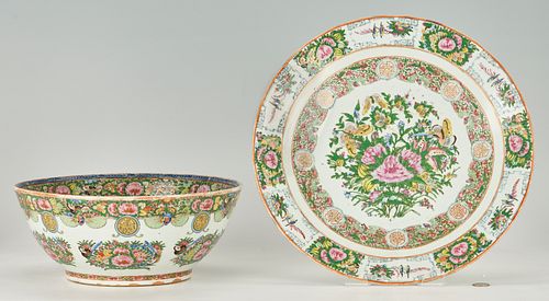 Chinese Famille Rose Canton Charger & Punch Bowl