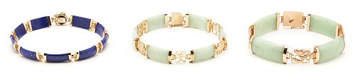 3 14K Asian Jade & Lapis Bracelets