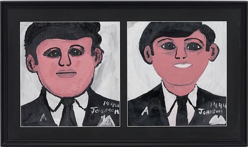 Anderson Johnson Outsider Art Painting, "The Kennedy Brothers"