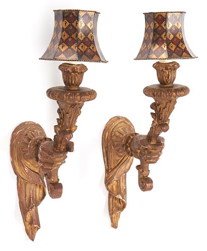 Pair of Venetian Style Giltwood Hand Sconces